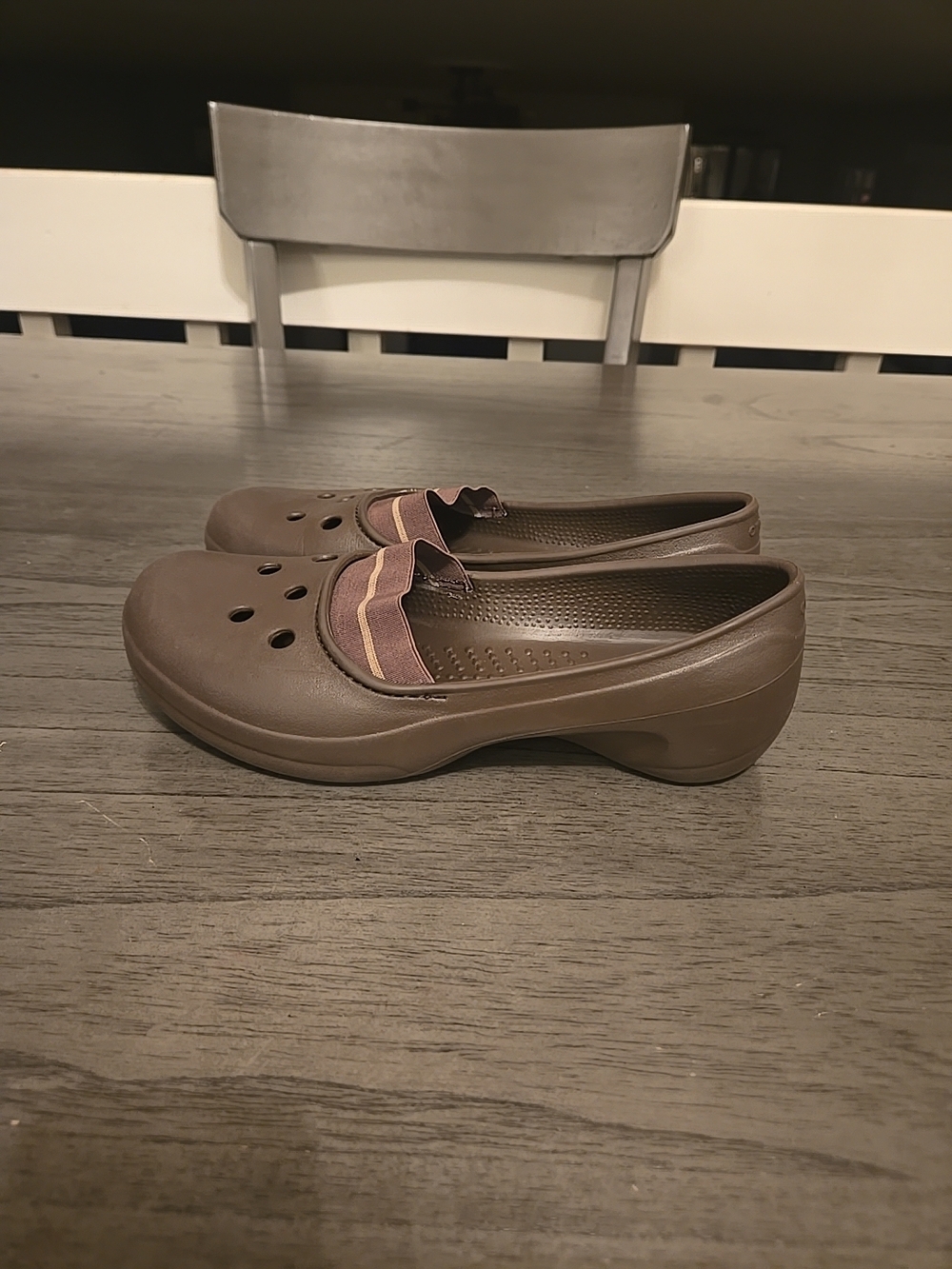 CROCS Women's Brown Slip-On Clog with Striped Ruffle